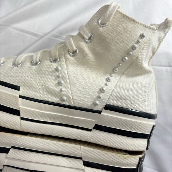 Converse Chuck Taylor platform High Top Pearl Embellished White Black Size 8.5 - Picture 7 of 10